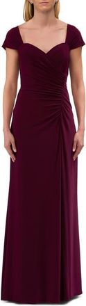 La Femme Jersey Evening Dress with Cap Sleeves and Ruching in Dark Berry at Nordstrom, Size 16
