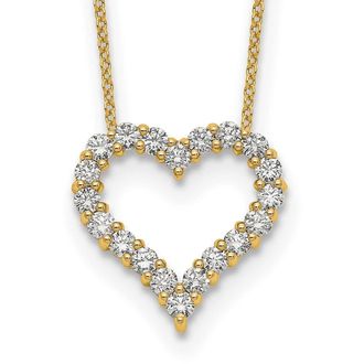 Diamond2Deal 14k Gold 1 Ct Lab Grown Diamond Open Heart Pendant Necklace 18 Clarity VS, Color D-E