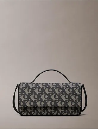 Calvin Klein Womens Allover Monogram Flap Crossbody Bag - Black