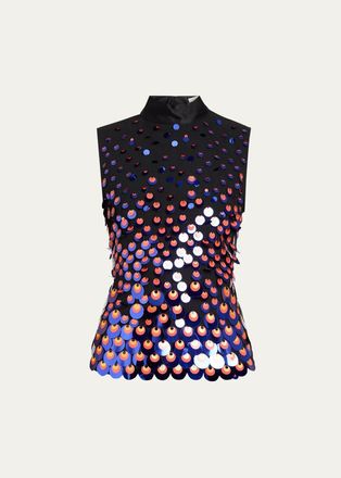 Christopher John Rogers Degrade Embellished Silk Plisse Tank Top