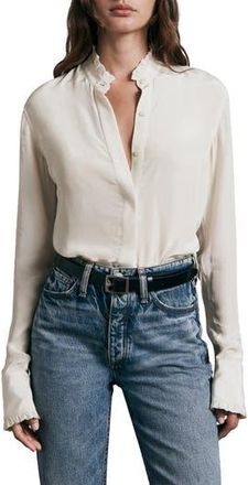Rag & Bone ICONS Jordan Ruffle Long Sleeve Button-Up Shirt in Ivory at Nordstrom Rack, Size X-Small