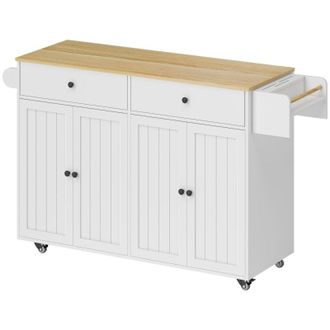 STILVORA Isla De Cocina Con 2 Puertas, 2 Cajones, Toallero Y Especiero, Con Ruedas, En Madera, Blanco