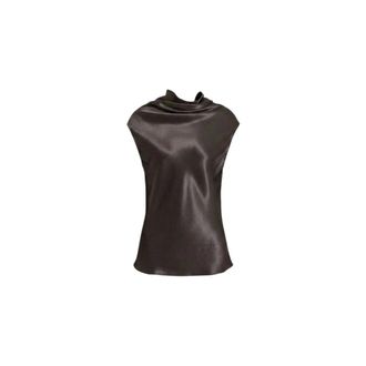 Alberta Ferretti Sleeveless Satin Top with Fluid Neckline - female - Alberta Ferretti - Sleeveless Tops - Gray - XL - Tops