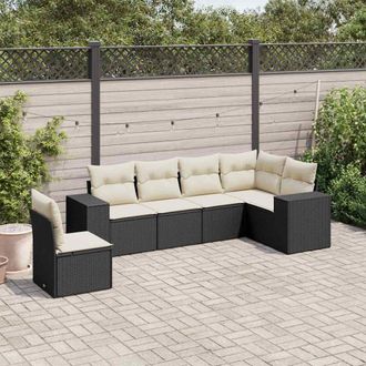 vidaXL Set De Sof&aacute;s De Jard&iacute;n 6 Piezas Y Cojines Rat&aacute;n Sint&eacute;tico Negro Vidaxl