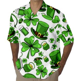 Generic St Patricks Day T-Shirts Hawaiian Shirt for Men Casual Short Sleeve T-Shirts Outfits for Holiday Wear Button Down Hawaii Aloha Clothes Lucky Irish Sha