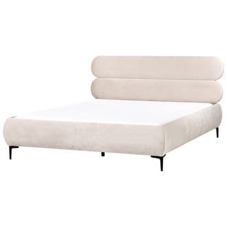 Beliani Cama Con Somier Minimalista De Terciopelo Cabecero Patas De Metal Negro Dormitorio 180 X 200 Cm Beige Claro Lessay