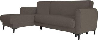 Dmora Divano letto Angel, Divano letto ad angolo con penisola reversibile, Sofà contenitore moderno con chaiselongue e 3 cuscini, Cm 230x153h85, Marrone