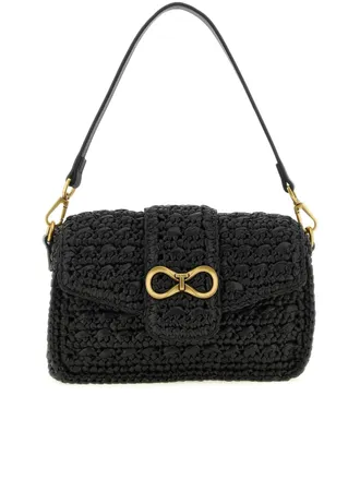 Twin-Set Black Rectangular Textured Shoulder Bag