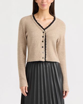 Ellen Tracy Womens Lace Trim Cardigan