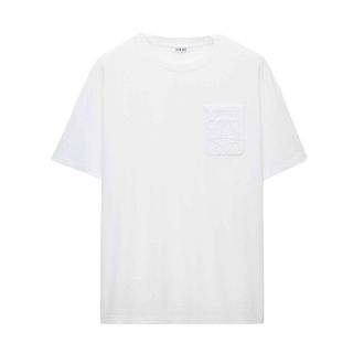 Loewe Mens Pocket Anagram Tonal Logo Relaxed Fit T-Shirt - White Cotton - Size X-Large