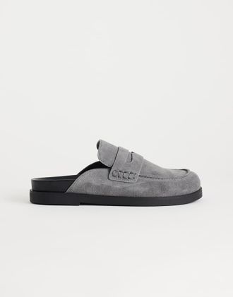 Topshop Addie - Sabot stile mocassino in vero camoscio grigio