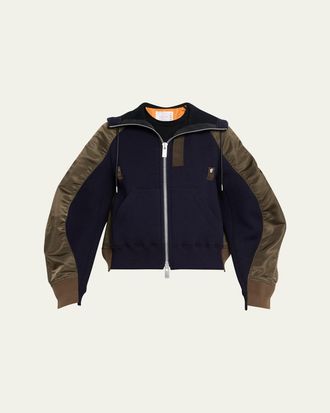 sacai Mixed-Media Zip Hooded Jakcet