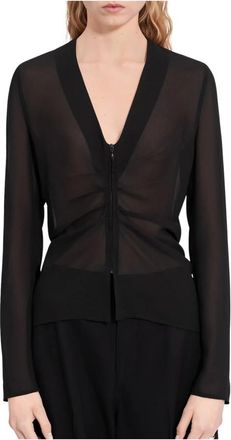 Maison Margiela Top met ruches en V-hals van chiffon - Dames - Blouses - Zwart - M - Chiffon - Overhemden