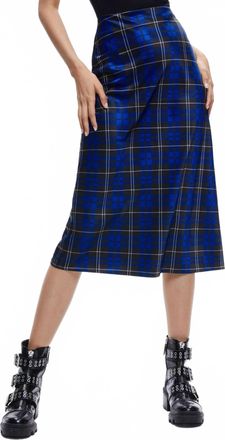 Alice & Olivia Maeve Midi Slip Skirt In Schoolgirl Plaid Sapphire