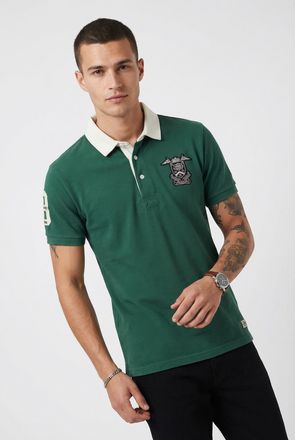 Superdry Poloshirt SUPERDRY VINTAGE PIQUE RUGBY POLO, Herren, Gr. XXL, hunter gr&uuml;n, Single Jersey, Obermaterial: 100% Baumwolle, bedruckt, relaxed fit normal, 