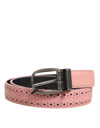 Dolce & Gabbana Pink Leather Perforated Detailing Buckle Mens Belt