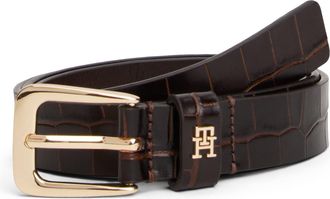 Tommy Hilfiger Lederg&uuml;rtel TOMMY HILFIGER TH LIBRE 2.5 cm breit CROC, Damen, Gr. 95, rich walnut, Leder, G&uuml;rtel Lederg&uuml;rtel, mit TH Monogramm