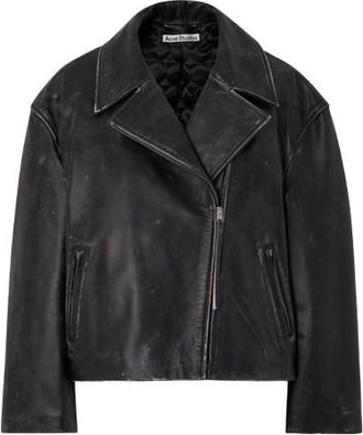 Acne Studios Studios Distressed Black Leather Jacket Size S