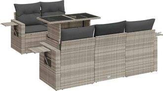 vidaXL Set De Sof&aacute;s De Jard&iacute;n 6 Pzas Y Cojines Rat&aacute;n Sint&eacute;tico Gris Vidaxl