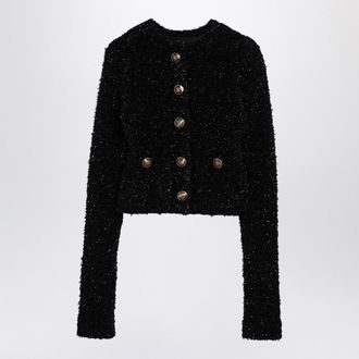 Balenciaga Black Cotton Blend Tweed Cropped Cardigan