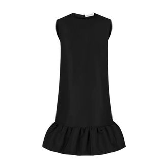 Nina Ricci Kleedjes, Dames, Zwart, M, Polyester, Zwarte Peplum Mini Jurk met Ruches