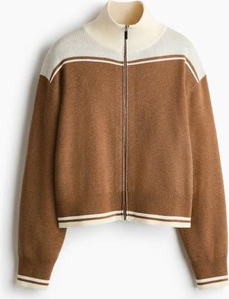 H&M Zip-through Cardigan in Dark Beige/color Block at Nordstrom, Size X-Small
