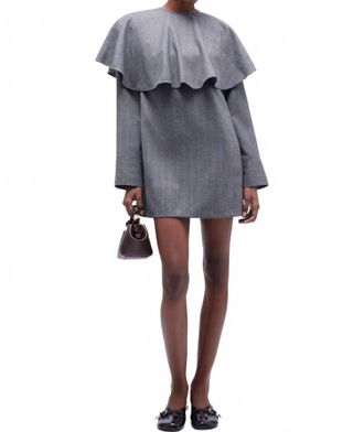 Ganni Brushed Wool Stripe Circle Collar Mini Dress In Pewter