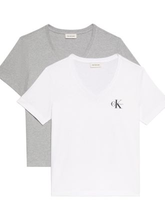 Calvin Klein Jeans T-Shirt CALVIN KLEIN JEANS MONOLOGO VNK 2PACK TEE, Damen, Gr. XXL (46), heroic grau heather, Single Jersey, Obermaterial: 100% Baumwolle, regular fit 