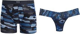 Hanky Panky Signature Lace(r) Low Rise Thongs and Saxx Super Soft Vibe Boxer Briefs Womens Underwear Cloudbank Camo/Navy : LG, Lace/Nylon