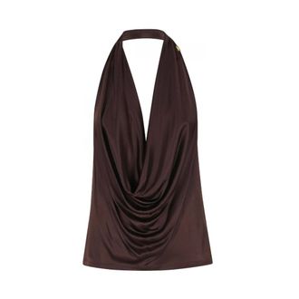 Elisabetta Franchi Sleeveless Tops, female, Brown, Size: XS Shiny Viscose Jersey Top