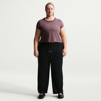 Nike Womens Nike Sportswear Chill Knit Mid-Rise Lightweight Open-Hem Pants (Plus Size) in Black | IQ8392-010