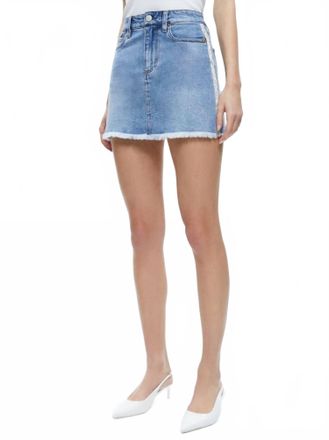 Alice & Olivia Laika Crystal Embellished Demin Mini Skirt In Georgia Vintage Blue