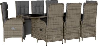vidaXL Set Comedor Jard&iacute;n 9 Pzas Y Cojines Rat&aacute;n Sint&eacute;tico Gris Vidaxl