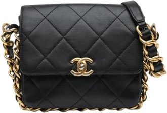 Chanel Pre-owned Quilted Crossbody Bag - Dames - Vintage Schoudertas - Zwart - ONE Size - Leer - Vintage