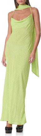 AFRM Cheryl Print Slipdress with Scarf in Lime Pin Dot at Nordstrom, Size X-Small
