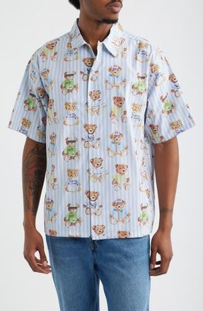 Market Stripe Teddy Graphic Button-Up Shirt in Blue Multi at Nordstrom, Size Xx-Large