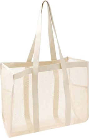 Generic Foldable Mesh Bag Lightweight Oversized Hollow Out Shoulder Bag for Holiday Pool Travel Office (Beige)