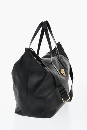 Versace Maxi Borsa a Spalla in Pelle con Monogram Iconico Effetto Dorato Versace