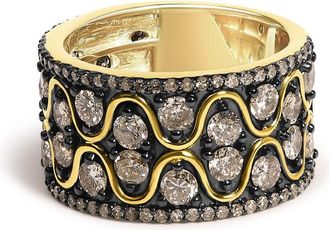 House of Brilliance 10K Yellow Gold Plated Sterling Silver 2-1/2 Cttw Champagne Diamond Wavy Band Ring