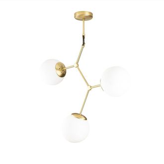 Wonderlamp L&aacute;mpara de techo n&oacute;rdica de oro 3 luces y esferas de cristal