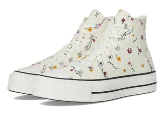 Converse Chuck Taylor All Star Lift Platform Embroidered Blooms Womens Shoes Egret/Vintage White/Black : 5.5 B - Medium, Canvas