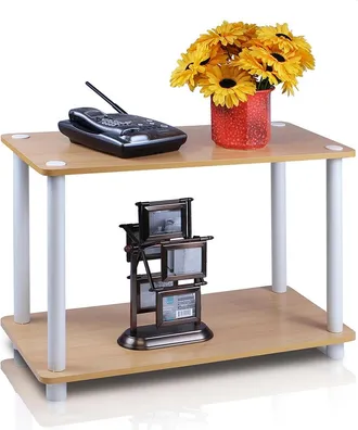 Furinno Turn-N-Tube 2-Tier No Tools Tube Shelf/End Table, Beech/White