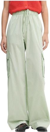 Stine Goya Fatuna Wijde Broek - Dames - Wijde Broeken - Groen - XS - Katoen - Broeken