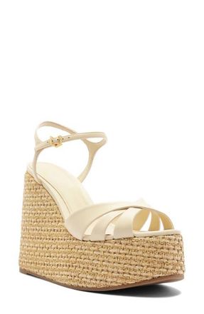 Schutz Keefa Platform Wedge Ankle Strap Sandal in Egg Shell at Nordstrom, Size 8.5