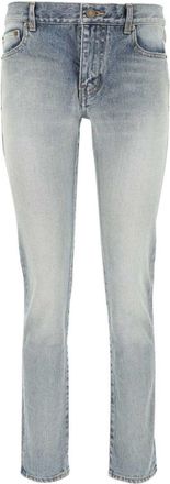 Saint Laurent mid-rise straight-leg jeans - women - Cotton/Calf Leather - 29 - Blue