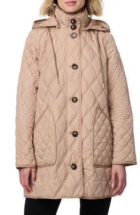 Bernardo Diamond Quilted Hooded Liner Jacket in Taupe at Nordstrom, Size Large