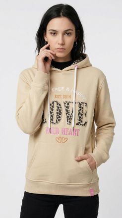 Zwillingsherz Hoodie ZWILLINGSHERZ Wild Love, Damen, Gr. L/XL (L/XL), beige, Sweatware, Obermaterial: 50% Baumwolle, 50% Polyester, unifarben mit Farbeinsatz, comfo