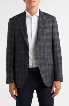 Jack Victor Midland Contemporary Fit Plaid Wool & Silk Blend Sport Coat in Charcoal at Nordstrom Rack, Size 38 Regular