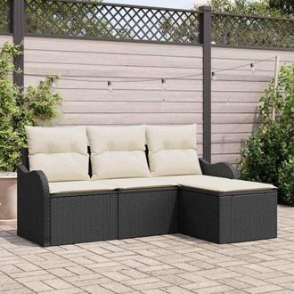 vidaXL Vidaxl - Conjunto De Sof&aacute; De Jard&iacute;n Con Coj&iacute;n 4 Pcs Negro Polirat&aacute;n
