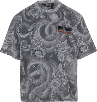 Just Cavalli Cotton T-Shirt with Intricate All-Over Print and Logo Detail